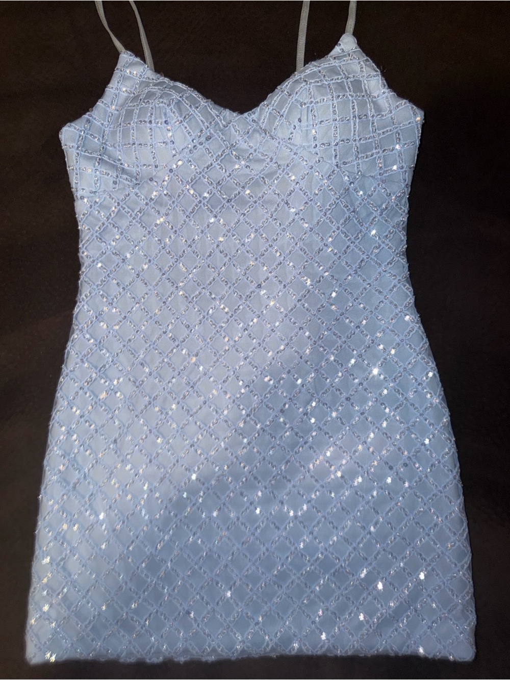 Baby blue Sequin Slip Dress with Spaghetti Straps